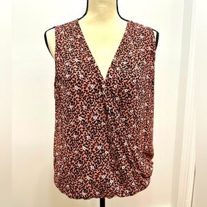 LOFT pink with florals sleeveless blouse, elastic waste.  Size - M